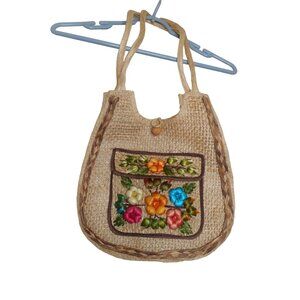 Vintage Wicker Jute Floral Purse Shoulder Purse Bag by Patti Originals